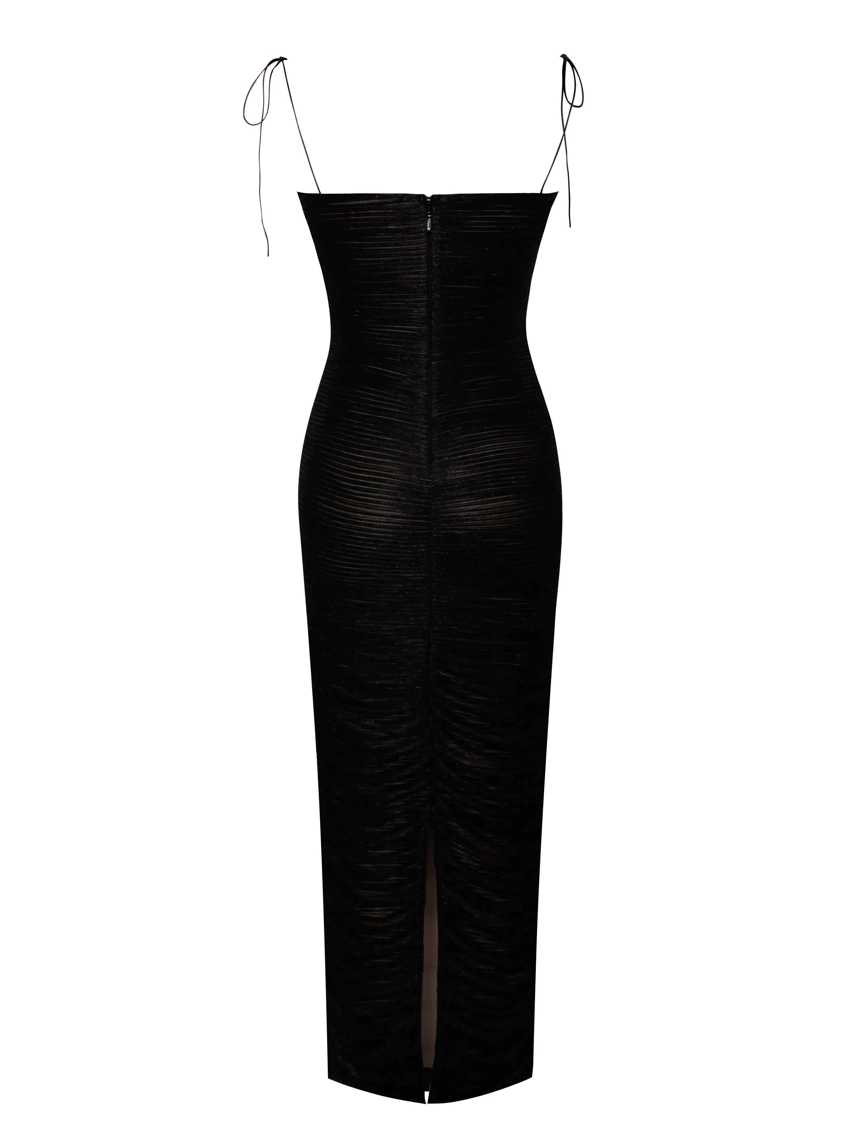 The Glint Black Ruched Graceful Chiffon Long Maxi Dress