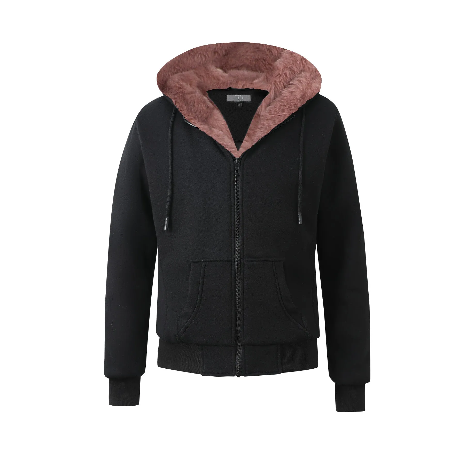 T.O. Collection Adult's Black Hoodie - Mauve Removeable Fur
