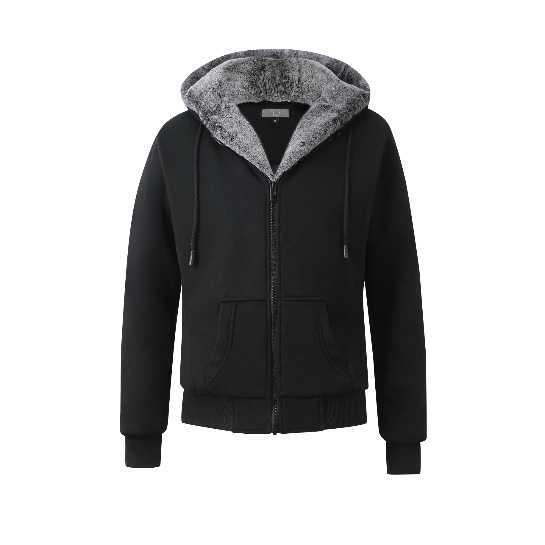 T.O. Collection Men's Black Hoodie - Grey Removable Fur