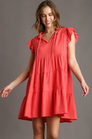 Umgee Linen A-Line Dress in Coral