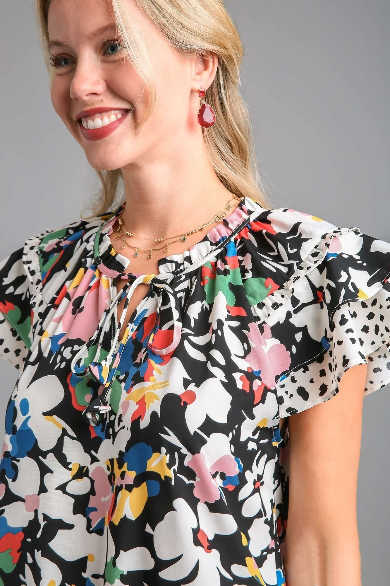 Umgee Mixed Print Midi Dress in Black