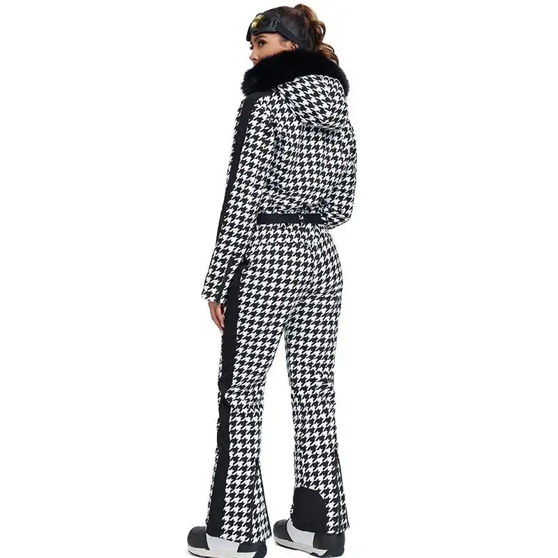 Unique Houndstooth One-piece Ski Jumpsuits Snowsuits