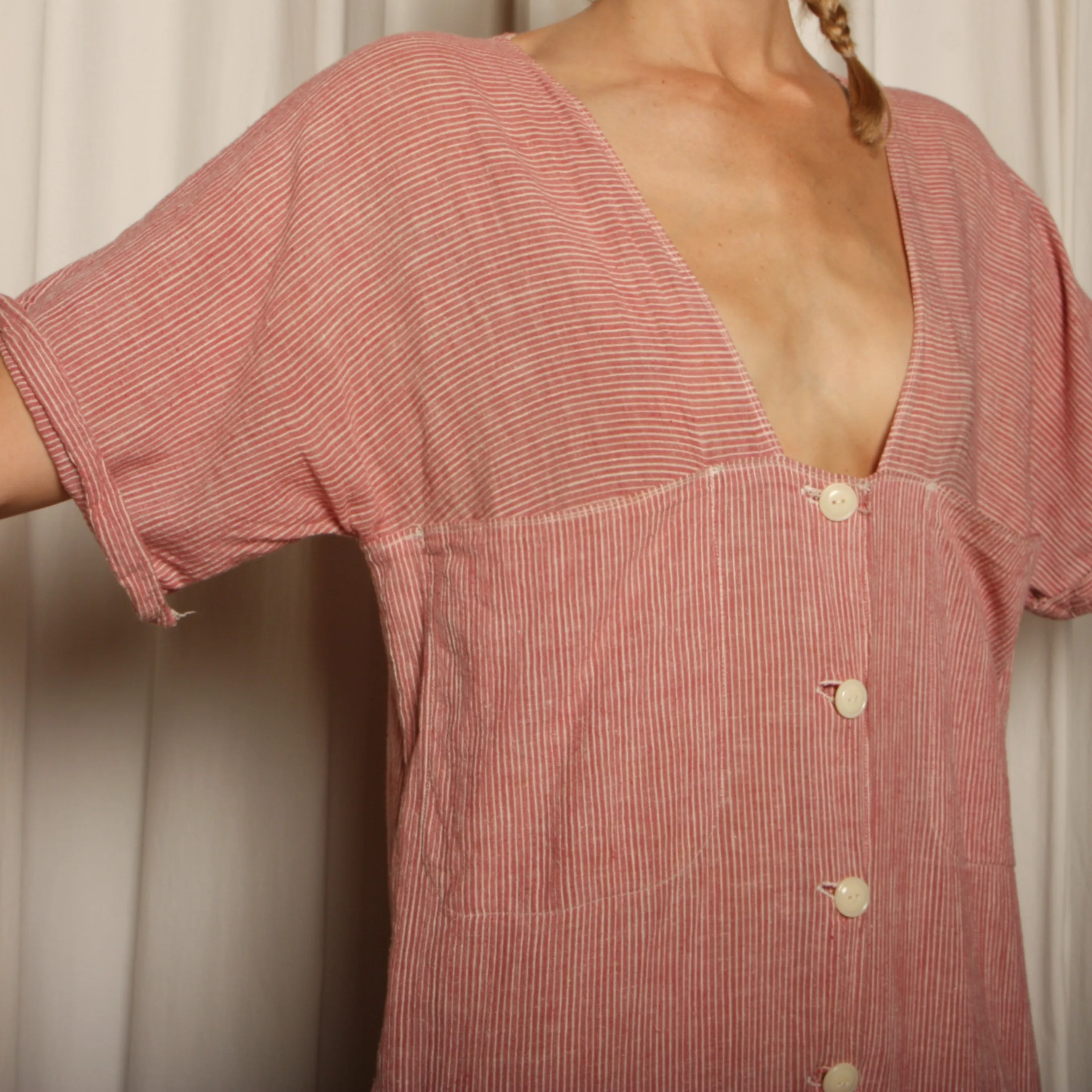 Vintage 60’s Gauzy Striped Selvedge Cotton Jumpsuit