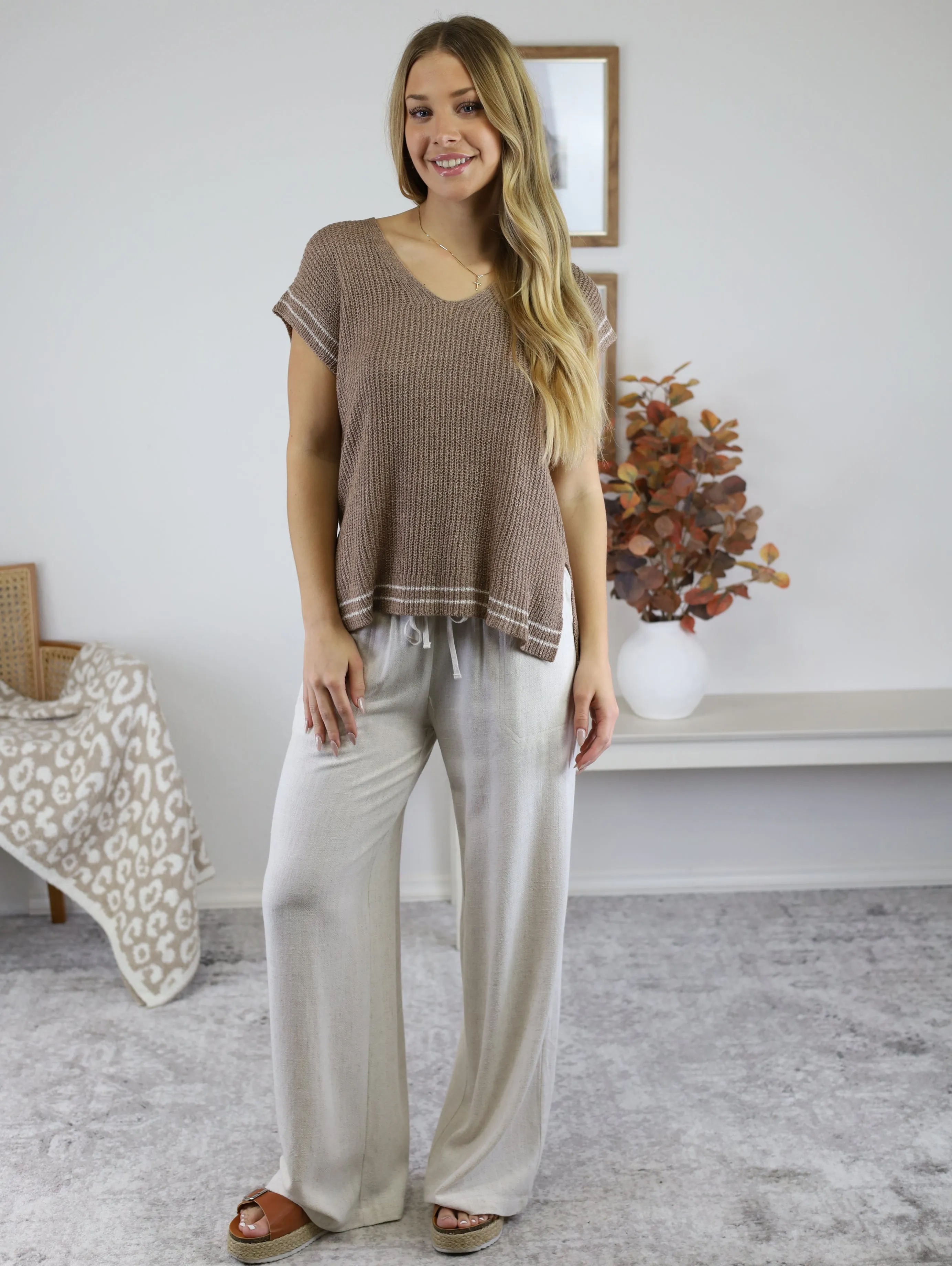 Wade Linen Blend Wide Leg Pants - Natural