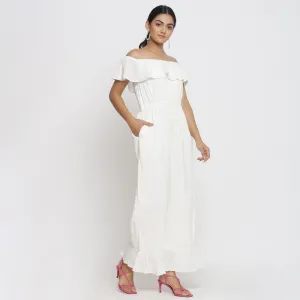 White Warm Cotton Corduroy Frilled Ankle Length Jumpsuit