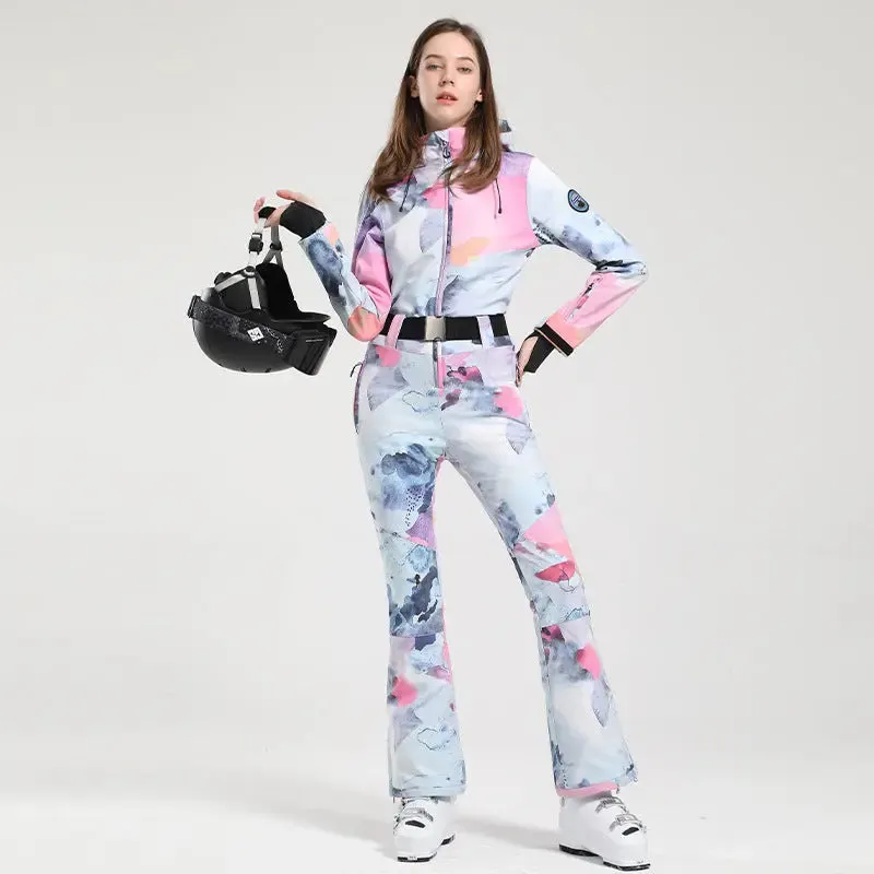 Women Hooded One Piece Snowsuits Waterproof Snow Jumpsuits