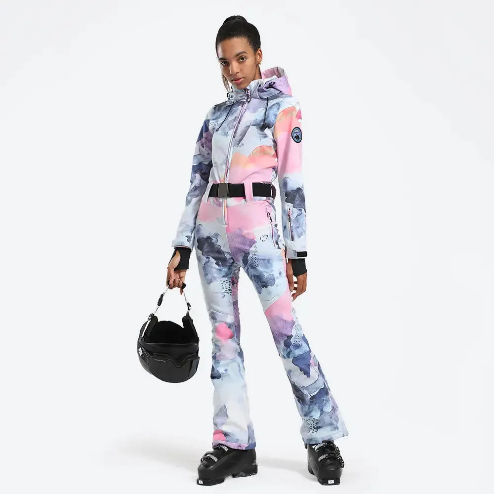 Women Hooded One Piece Snowsuits Waterproof Snow Jumpsuits
