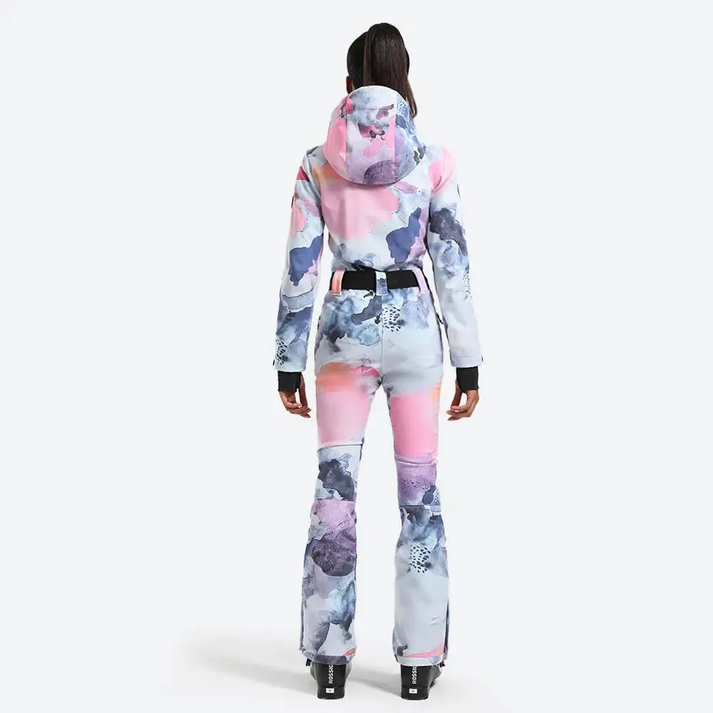 Women Hooded One Piece Snowsuits Waterproof Snow Jumpsuits