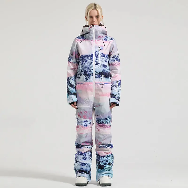 Women Hooded One Piece Snowsuits Waterproof Snow Jumpsuits