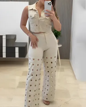 Women's Fashion Cutout Slim Sleeveless 2-Piece Set